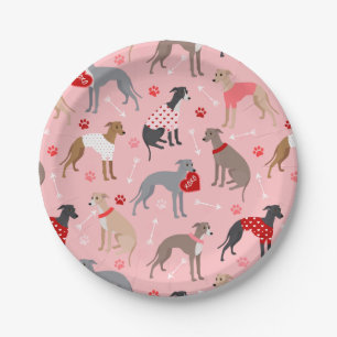 Prato De Papel Padrão de Namorados de Greyhound Italiano