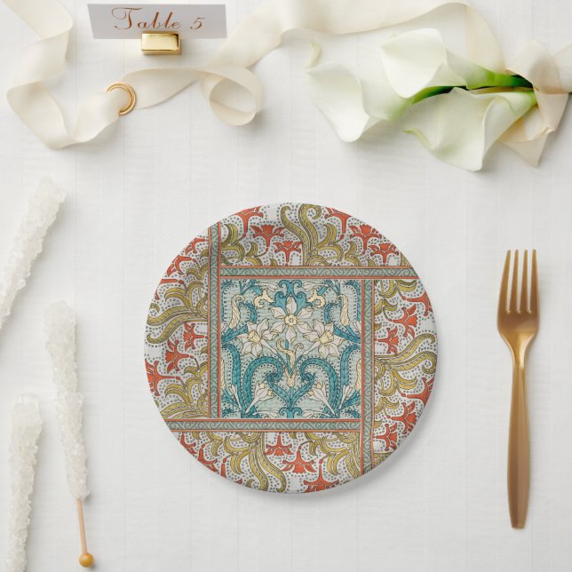 Prato De Papel Padrão de Narciso Art Nouveau Antigo Verneuil (Casamento)