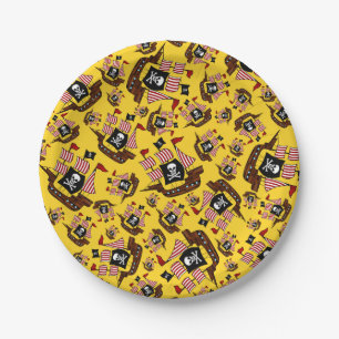 Prato De Papel Padrão de navio pirata amarelo