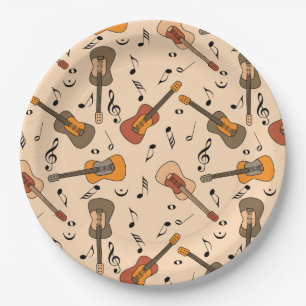 Prato De Papel Padrão de Notas de Música de Violão