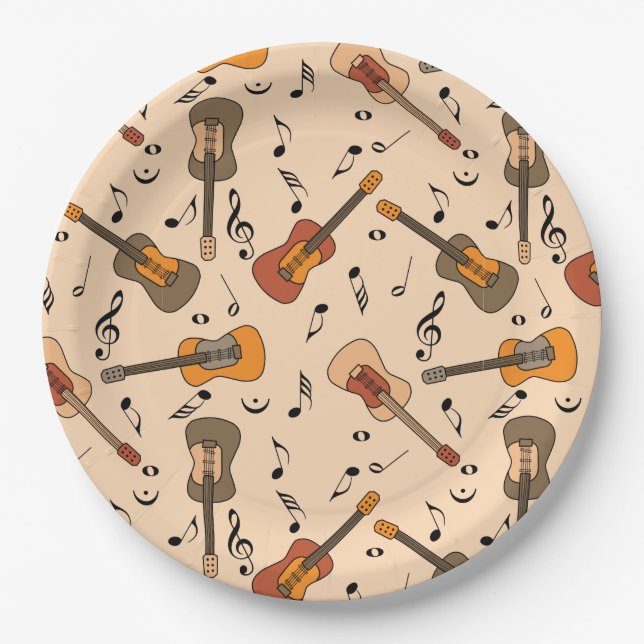 Prato De Papel Padrão de Notas de Música de Violão (Frente)