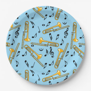 Prato De Papel Padrão de Notas de Música Trombone