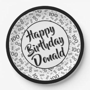 Prato De Papel Padrão de número aleatório de 100 festas preto/bra