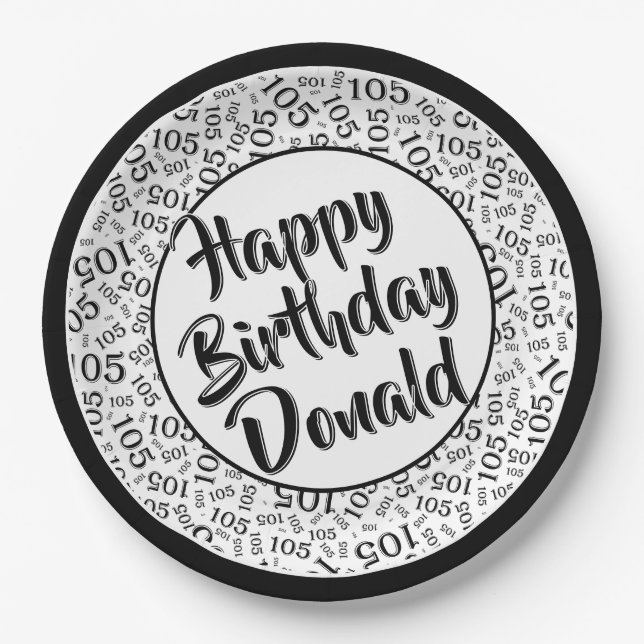 Prato De Papel Padrão de número aleatório de 105 festas preto/bra (Frente)