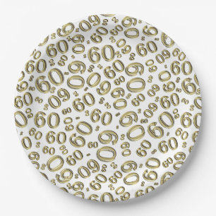 Prato De Papel Padrão de Número Aleatório de 60 Festas Dourado/Br