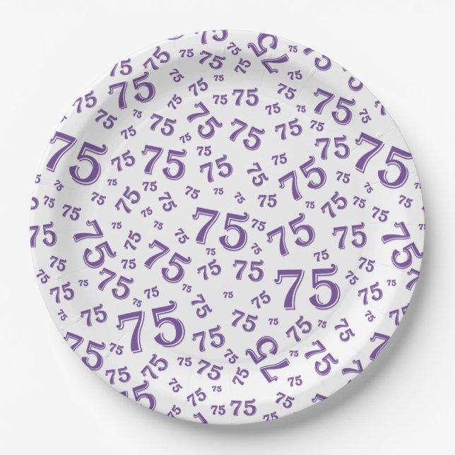 Prato De Papel Padrão de número aleatório de 75 partidos Roxo/Bra (Frente)
