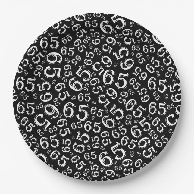 Prato De Papel Padrão de Número Aleatório Preto/Branco 65 (Frente)