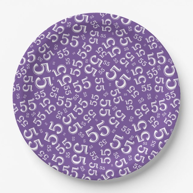 Prato De Papel Padrão de Número Aleatório Roxo/Branco 55 (Frente)