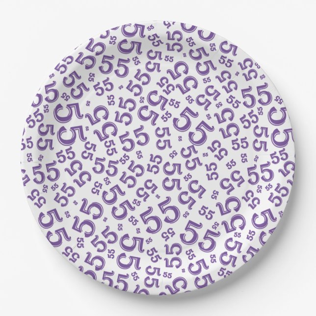 Prato De Papel Padrão de Número Aleatório Roxo/Branco 55 (Frente)