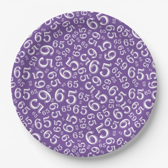 Prato De Papel Padrão de Número Aleatório Roxo/Branco 65 (Frente)