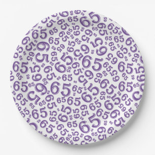 Prato De Papel Padrão de Número Aleatório Roxo/Branco 65