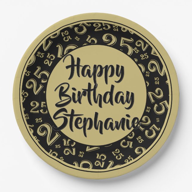 Prato De Papel Padrão de Números Aleatórios de 25 (Frente)