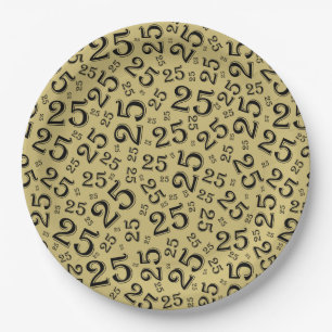 Prato De Papel Padrão de Números Aleatórios de Negra/Dourado de A