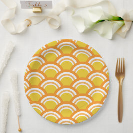 Prato De Papel Padrão de Onda Japonesa Seigaiha Amarelo Laranja 