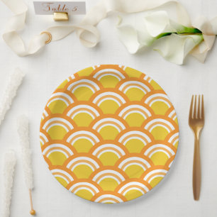 Prato De Papel Padrão de Onda Japonesa Seigaiha Amarelo Laranja