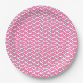 Prato De Papel Padrão de Ondas Sobrepostas Rosa e Branco Divertid