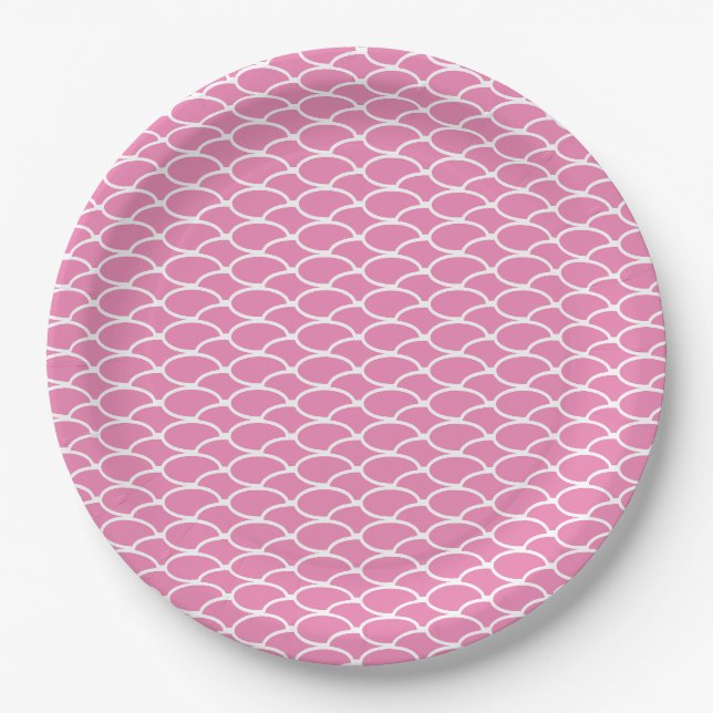 Prato De Papel Padrão de Ondas Sobrepostas Rosa e Branco Divertid (Frente)