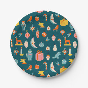 Prato De Papel Padrão de Ornamentos de natais vintages