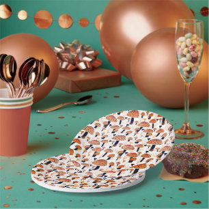 Prato De Papel Padrão de outono do Cogumelo Laranja