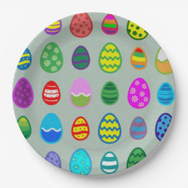 Prato De Papel Padrão de ovo de Páscoa colorido e bonito