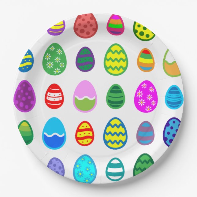 Prato De Papel Padrão de Ovos de Páscoa (Frente)