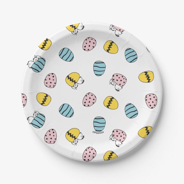 Prato De Papel Padrão de Ovos de Páscoa de Snoopy (Frente)