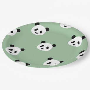 Prato De Papel Padrão de Panda Minimalista - Verde Sage