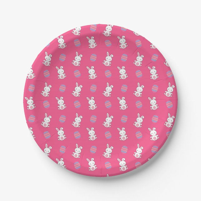 Prato De Papel Padrão de páscoa de coelhinho rosado e bonito (Frente)