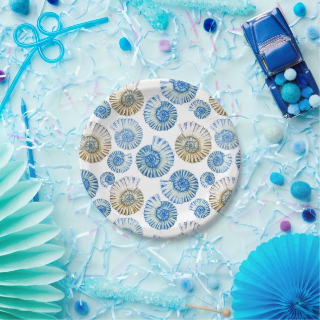 Prato De Papel Padrão de Pastel Seashell (Festa)