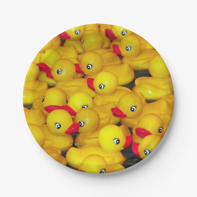 Prato De Papel Padrão de patos de borracha amarelo-escura (Frente)