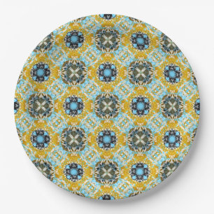 Prato De Papel Padrão de Pedras de Gama de Teal, Turquesa, Amare