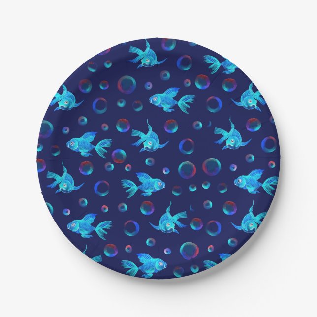 Prato De Papel padrão de peixe azul (Frente)