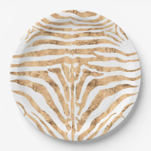 Prato De Papel padrão de pele de zebra rosa dourada