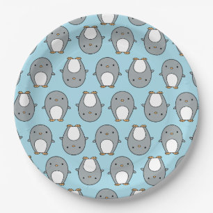 Prato De Papel Padrão de Pinguim Azul Bebê