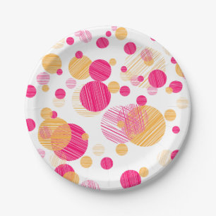 Prato De Papel Padrão de Ponto Polka Amarelo-Rosa Esbranquiçado