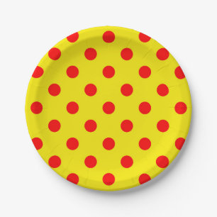 Prato De Papel Padrão de Pontos Polka Amarelo e Vermelho 