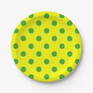 Prato De Papel Padrão de Pontos Polka Amarelos Verde