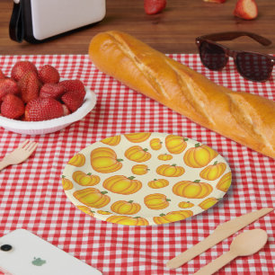 Prato De Papel Padrão de Pumpkin de Cartoon Laranja