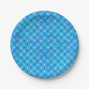 Prato De Papel Padrão de redemoinho abstrato - azul, turquesa e b