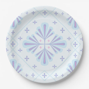 Prato De Papel Padrão de repetição floral geométrico azul pastel