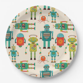 Prato De Papel Padrão de retrorobôs coloridos
