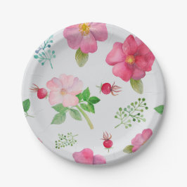 Prato De Papel Padrão de rosa Hip Garden