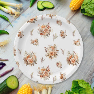 Prato De Papel Padrão de Rosas Elegante Boho