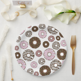 Prato De Papel Padrão De Rosquinhas, Rosquinhas Rosa, Rosquinhas