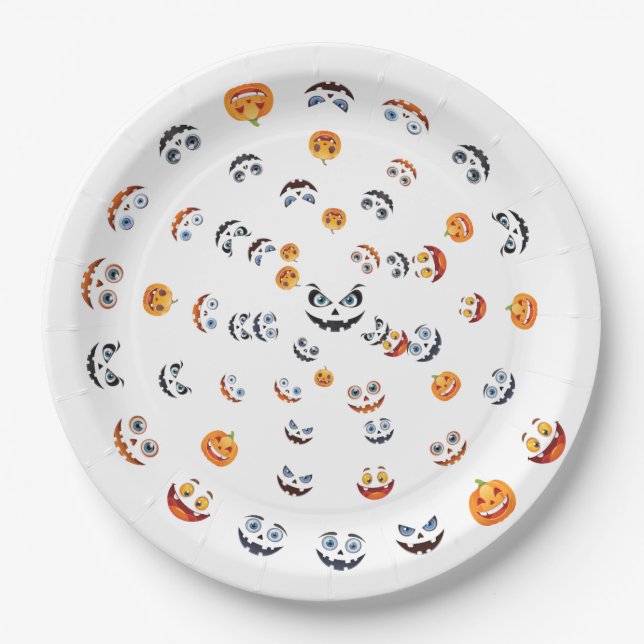 Prato De Papel Padrão de Rosto Assustador de Halloween (Frente)