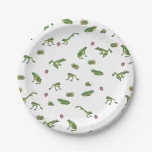 Prato De Papel Padrão de sapo verde-claro