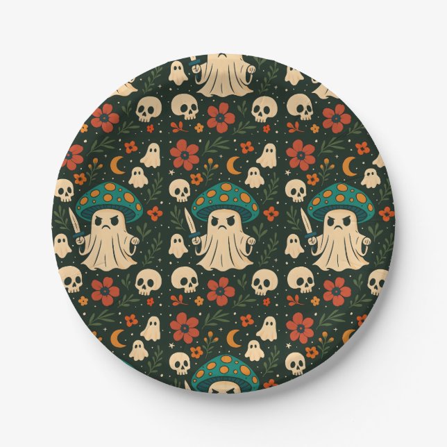 Prato De Papel Padrão de Shroom-Skull & Flowers da Killer (Frente)