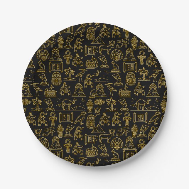 Prato De Papel Padrão de Símbolo Hieroglífico Egípcio (Frente)