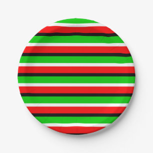 Prato De Papel Padrão de Stripe Verde Vermelho Design