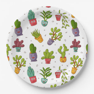 Prato De Papel Padrão de Suculentos Naturais de Cactus Bonitos